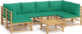 vidaXL Set mobilier de grădină cu perne verzi, 7 piese, bambus