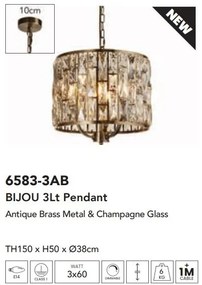 Lustra eleganta design modern Bijou 3Lt alama antic/ champagne