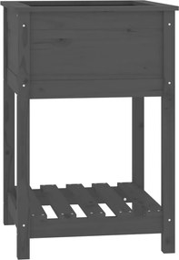 vidaXL Jardinieră cu raft, gri, 54x54x81 cm, lemn masiv de pin