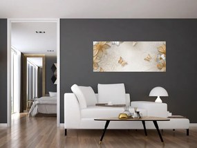 Tablou - Flori cu fluturi (120x50 cm)