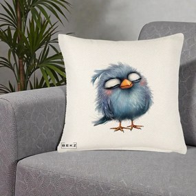 Perna Decorativa Pui Pufos Albastru Adormit, 40x40 cm, Crem Reliefat, Husa Detasabila, Perna Inclusa, BEKZ®