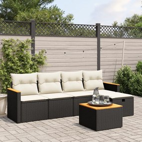 3265291 vidaXL Set mobilier de grădină cu perne, 6 piese, negru, poliratan