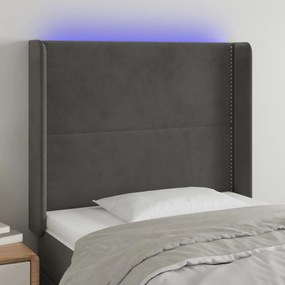 3123945 vidaXL Tăblie de pat cu LED, gri închis, 93x16x118/128 cm, catifea