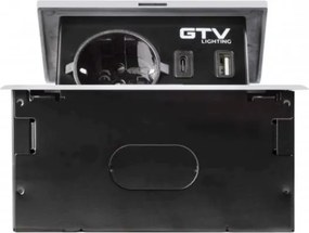 Priză încorporabilă în blat Avaro GTV, 1 priză Schuko, USB A + C, alb Aluminiu/ plastic, Alb, L:135 mm; l:135 mm