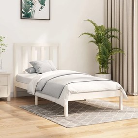 3105121 vidaXL Cadru de pat 2FT6 Small Single, alb, 75x190 cm, lemn masiv pin