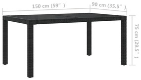 Set mobilier de exterior cu perne, 7 piese, negru, poliratan Negru, Lungime masa 150 cm, 7