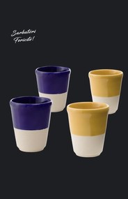 Set Cadou 4 Pahare Ceramica Arhitect Glaze Sarbatori (2 Pahare Albastru Cobalt 200ml, 2 Pahare Galbene 200ml)