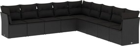 vidaXL Set mobilier de grădină cu perne, 9 piese, negru, poliratan