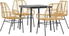 vidaXL Set de sufragerie de grădină 5 piese sticlă maro din poli ratan