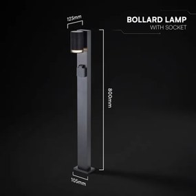 Lampă de exterior cu priză SCHUKO, soclu 1x GU10 (10W), 230V, IP44, 80 cm, neagră