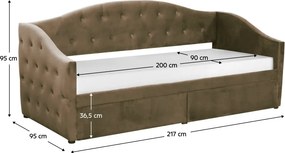 Pat cu spaţiu de depozitare, 90x200, ţesătură Velvet maro, ZASKA