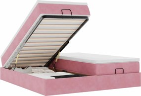 vidaXL Cadru de pat otoman cu saltele Roz 160x200cm catifea
