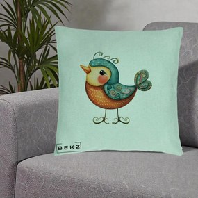 Perna Decorativa Pasare Ornamentala Folk Art, 40x40 cm, Verde Menta, Husa Detasabila, Perna Inclusa, BEKZ®