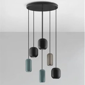 Lustra cu 6 pendule metal negru, maro, verde MARLIN