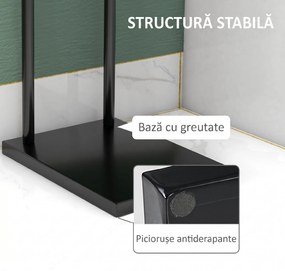 HOMCOM Suport Prosoape cu 2 Brațe, Suport Baie din Metal, 35,5x20x78 cm, Negru | Aosom Romania