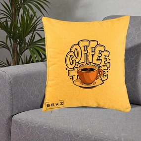 Perna Personalizata COFFEE cu Cana, 40x40 cm, Galben, Husa Detasabila, Perna Inclusa, BEKZ®