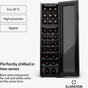Klarstein Shiraz 27 Duo, frigider pentru vin, 2 zone, 83 l / 27 sticle, 5-18 / 5-18 °C, control tactil