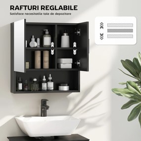 kleankin Dulap cu Oglindă pentru Baie 2 Uși și Raft Deschis 54x15.2x55.3 cm Negru | Aosom Romania