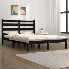 3103627 vidaXL Cadru de pat dublu, negru, 135x190 cm, lemn masiv de pin