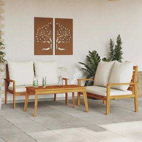 vidaXL Set mobilier de grădină cu perne, 3 piese, lemn masiv acacia