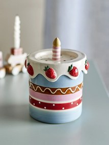 Borcan cu capac din ceramică artizanală, multicolor, pictat manual cu căpșuni, 14,5x17,5 cm, 800 ml, „Milkya"