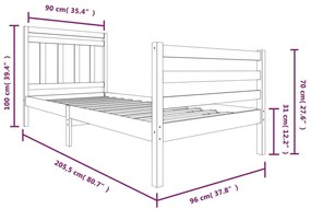 Cadru de pat, alb, 90x200 cm, lemn masiv Alb, 90 x 200 cm