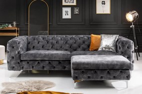 Taburete design Chesterfield, Catifea, Gri inchis, MODERN BAROCK