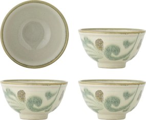 Set 4 boluri din ceramică natur, pictate manual cu motive botanice, „Bethany", 11,5 x 6,5 cm