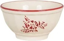 Bol din ceramică artizanală, natur, cu motive florale pictate manual roșu și bordură decorativă, 11×6 cm, „Marion"
