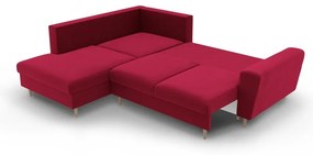 Colțar roșu extensibil, cu spațiu de depozitare cu tapițerie din catifea (cu colț pe partea stângă-în formă de ”L”) Kyoto – Cosmopolitan Design