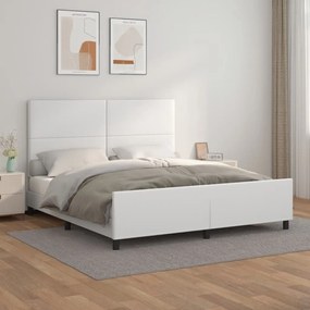 Cadru de pat cu tablie, alb, 160x200 cm, piele ecologica Alb, 160 x 200 cm, Design simplu