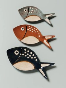 Platou servire bleu, din ceramica, forma de peste, Bubble