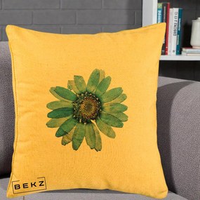 Perna Decorativa Floare Margareta Albastra Acuarela, 40x40 cm, Galben, Husa Detasabila, Perna Inclusa, BEKZ®