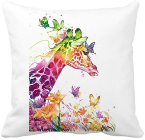 Perna Decorativa Patrata Girafa Multicolor, 40x40 cm, Alba, Mata, Husa Detasabila, Burduf