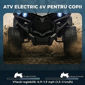 AIYAPLAY ATV Electric 6V pentru Copii, Vehicul cu 4 Roți cu Muzică și Faruri LED, pentru Vârste între 3-8 Ani, Negru | Aosom Romania