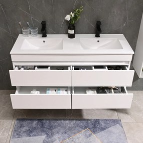 Mască de baie Cube 120 cu chiuvetă ceramică, 2 sertare, vopsită în alb lucios