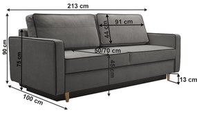 Canapea extensibilă, gri / negru, BERNIA