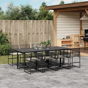 vidaXL Set mobilier de grădină cu perne, 9 piese, negru, poliratan