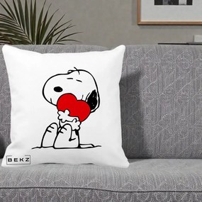 Perna Personalizata Snoopy cu Inima, 40x40 cm, Alba Mata, Husa Detasabila, Perna Inclusa, BEKZ®