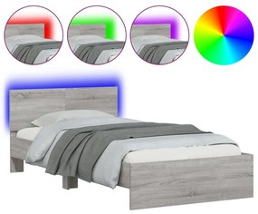 838804 vidaXL Cadru de pat cu tăblie și lumini LED, gri sonoma, 100x200 cm