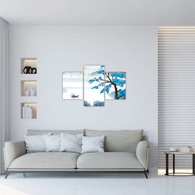 Tablou - Pictură, lac cu barcă (90x60 cm)