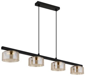 Lustra suspendata din metal negru cu sticla chihlimbar HIGGINS 4L