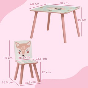 Set masă și scaun 3 piese ZONEKIZ pentru copii cu vârsta între 3-8 ani din MDF și lemn de pin cu desene animale, de culoare roz | Aosom Romania