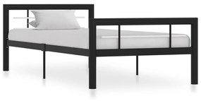 Cadru de pat, negru si alb, 90 x 200 cm, metal Alb si negru, 90 x 200 cm