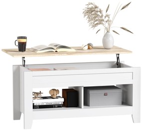 HOMCOM Masă de cafea cu blat rabatabil, masă de living cu rafturi și compartiment ascuns,105 x 50 x 49-62,5 cm alb | Aosom Romania