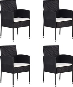 vidaXL Scaune de grădină cu perne, alb crem, 4 buc., negru, poliratan
