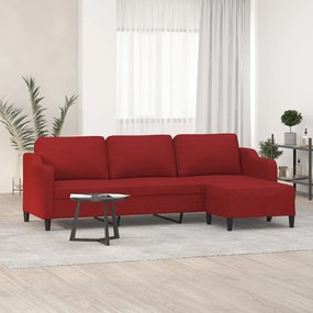 Canapea cu 3 locuri si taburet, rosu vin, 210 cm, textil