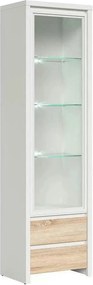 Vitrina KASPIAN, alb/stejar sonoma, PAL/sticla securizata, 56x41x201 c