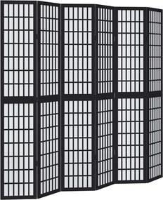 vidaXL Paravan de cameră cu 6 panouri, negru, lemn masiv paulownia