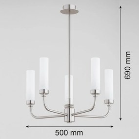 Candelabru 5 brate, otel nickel, sticla alb mat PRESTON 2197